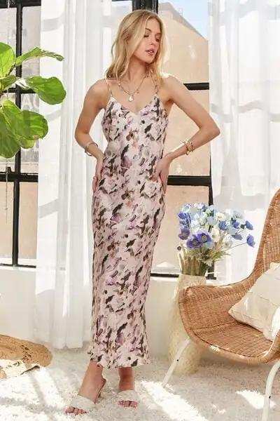 ADORA Watercolor V-Neck Midi Cami Dress - Trendsi - Flyclothing LLC