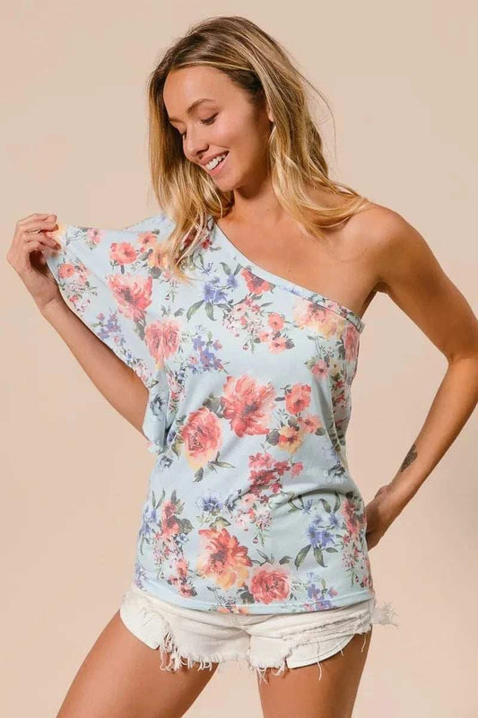 BiBi Floral Printed Jersey Knit Ruffle Sleeve Top - Trendsi - Flyclothing LLC