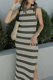 Slit Striped Round Neck Sleeveless Midi Dress - Trendsi - Flyclothing LLC