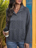 Textured Quarter Snap Long Sleeve Sweatshirt - Trendsi - Flyclothing LLC