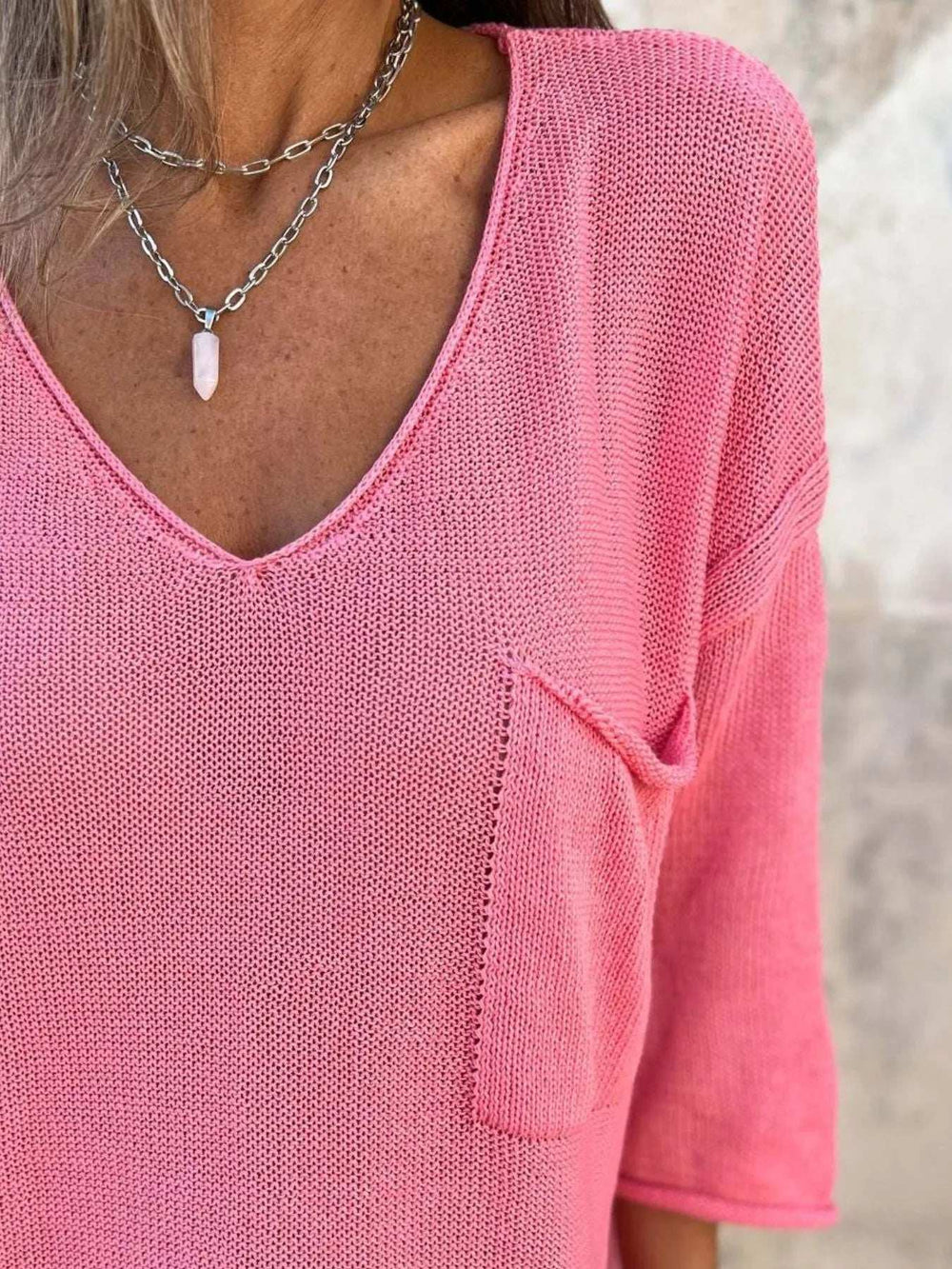 Full Size Casual V-Neck Knit Sweater Plus Size - Trendsi - Flyclothing LLC