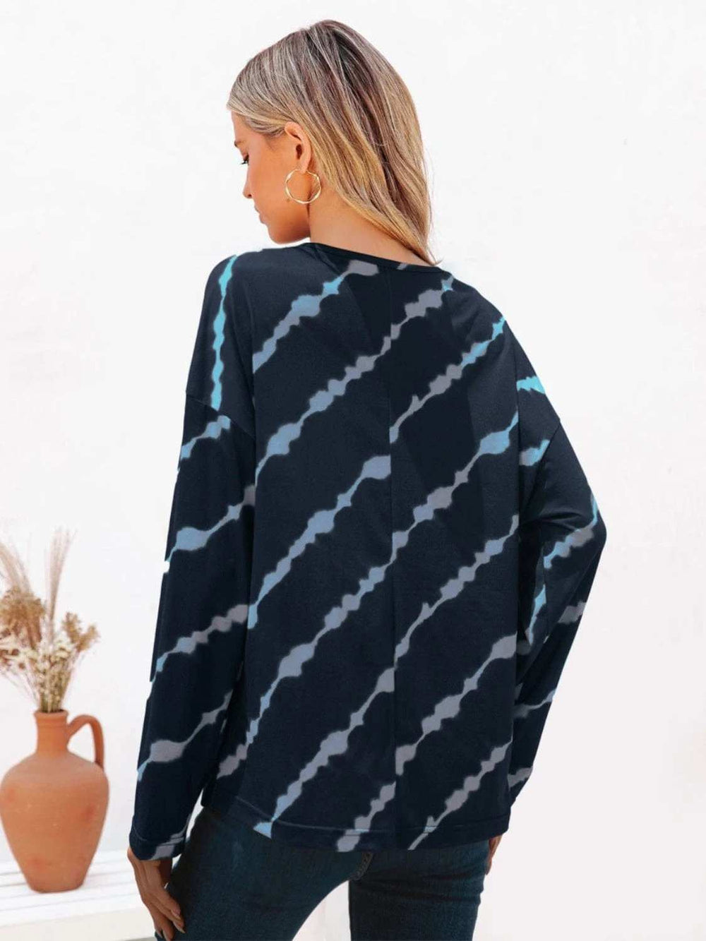 Striped Round Neck Long Sleeve T-Shirt - Trendsi - Flyclothing LLC