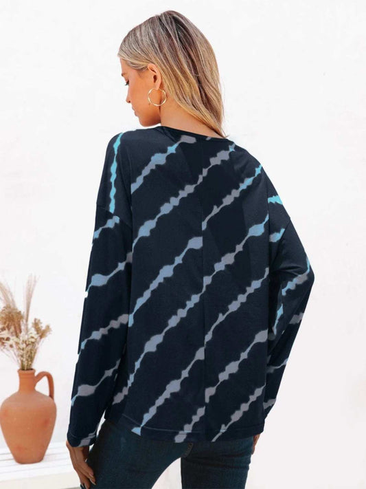 Striped Round Neck Long Sleeve T-Shirt - Trendsi - Flyclothing LLC