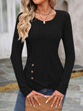 Decorative Button Round Neck Long Sleeve T-Shirt - Trendsi - Flyclothing LLC