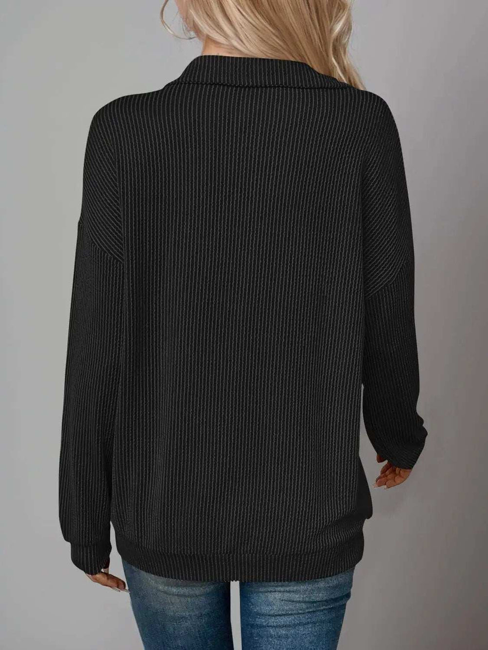 Double Take Striped Half Zip Long Sleeve T-Shirt - Trendsi - Flyclothing LLC