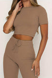Round Neck Short Sleeve Top and Pants Set - Trendsi - Flyclothing LLC