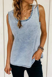 Mineral Wash Denim Frayed U Neck Sleeveless Top - Trendsi - Flyclothing LLC