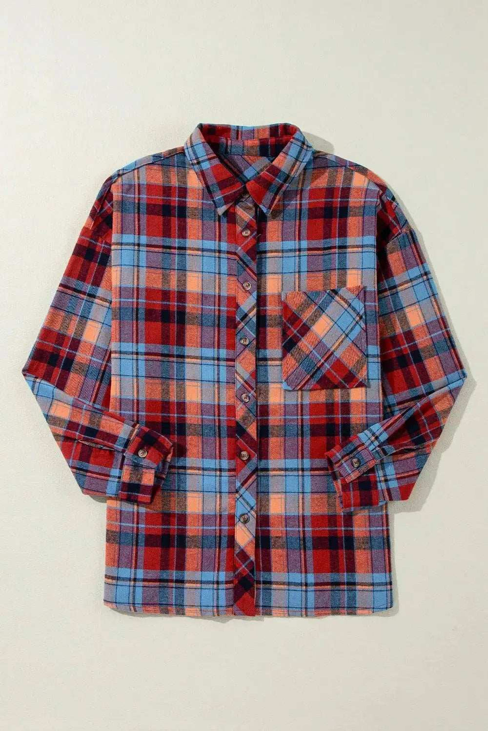 Plaid Collared Neck Long Sleeve Shirt - Trendsi - Flyclothing LLC