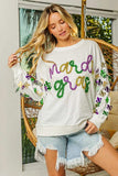 BiBi Fleur De Lis Sleeve Mardi Gras Pullover - Trendsi - Flyclothing LLC