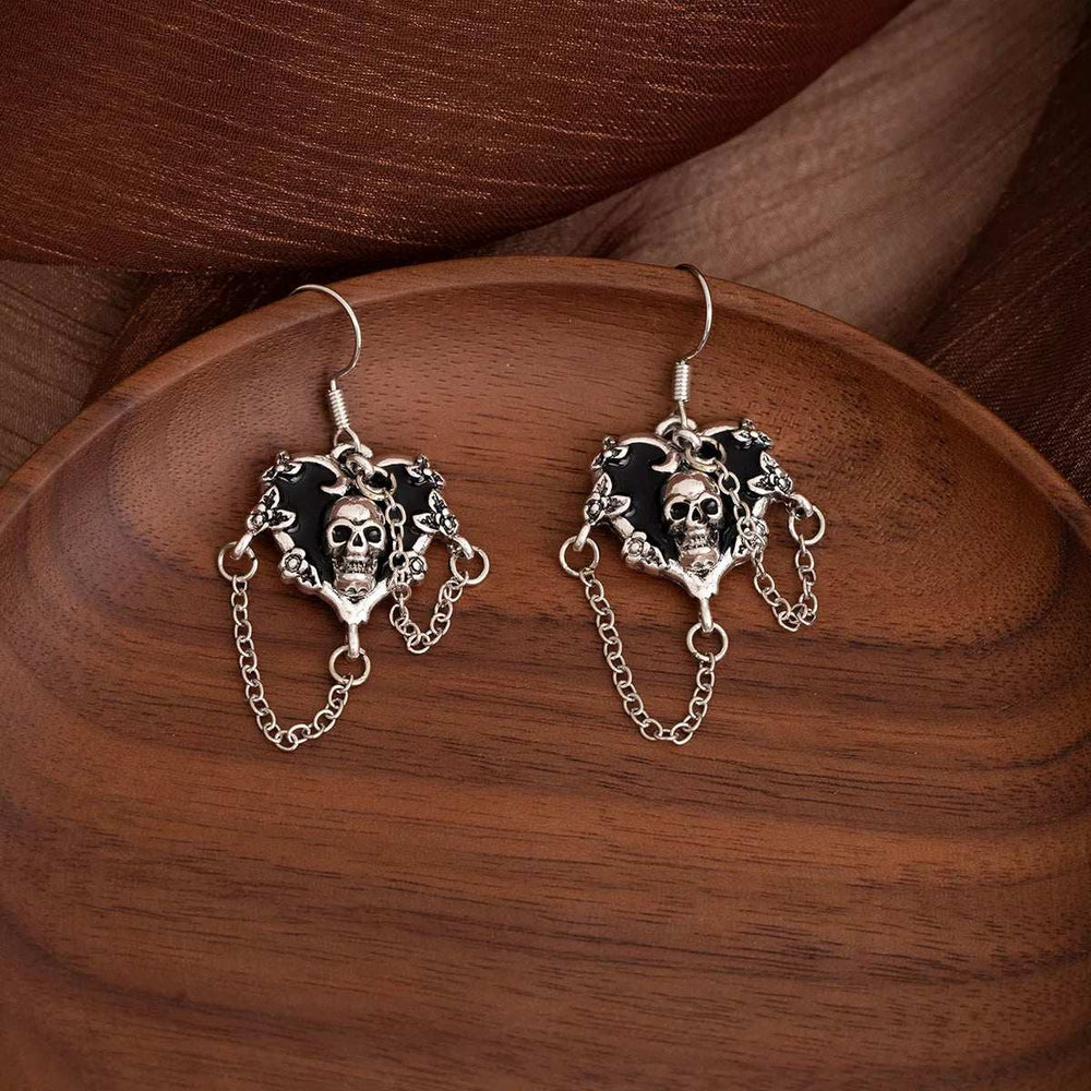 Halloween Alloy Heart Skull Earrings with Chain Detail - Trendsi - Flyclothing LLC