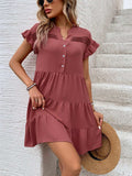 Tiered Notched Flounce Sleeve Mini Dress - Trendsi - Flyclothing LLC