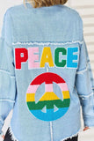 PEACE Raw Hem Dropped Shoulder Denim Top - Trendsi - Flyclothing LLC