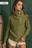 BiBi Front Zip Up High Neckline Sweater Jacket - Trendsi - Flyclothing LLC