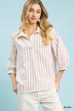 Umgee Striped Collared Neck Blouse - Trendsi - Flyclothing LLC