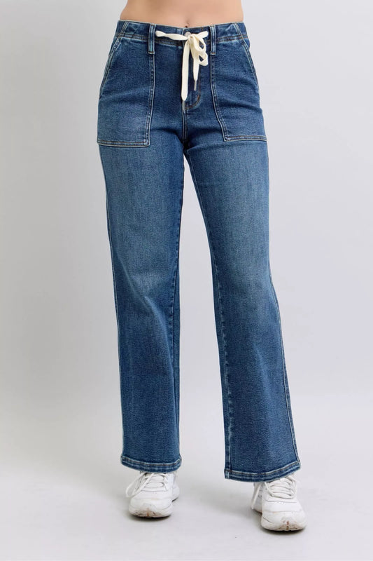 Judy Blue Drawstring Straight Jeans with Pockets - Trendsi - Flyclothing LLC