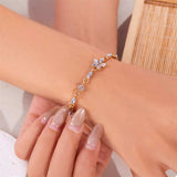 18K Gold-Plated Rhinestone Flower Bracelet - Trendsi - Flyclothing LLC