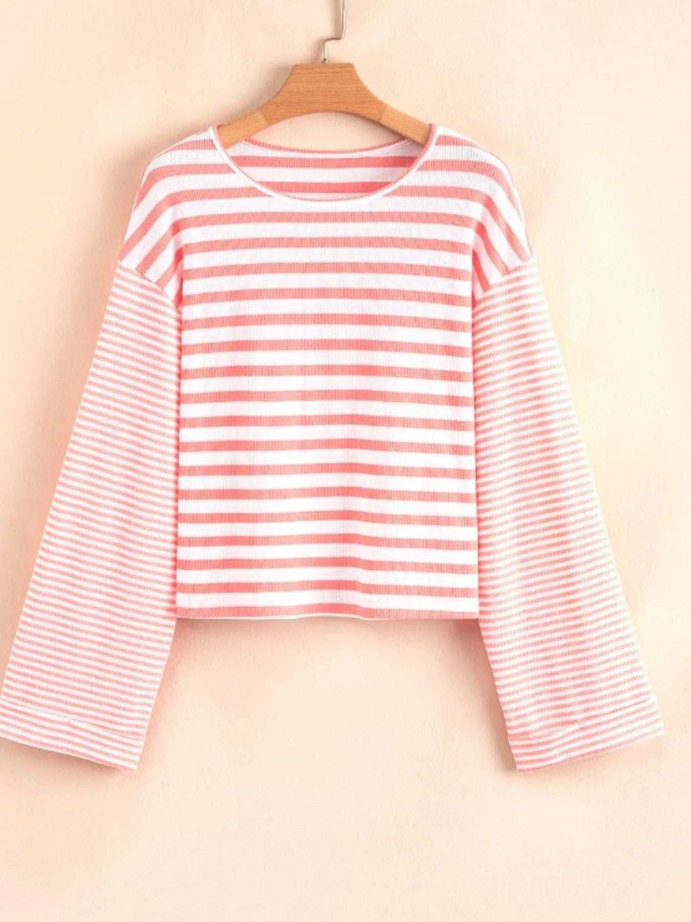 Striped Long Sleeve Ribbed Blouse - Trendsi - Flyclothing LLC