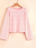 Striped Long Sleeve Ribbed Blouse - Trendsi - Flyclothing LLC