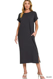 Zenana Round Neck Short Sleeve Midi Dress - Trendsi - Flyclothing LLC