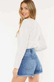 Kancan Distressed Button-Fly High Waist Denim Shorts - Trendsi - Flyclothing LLC