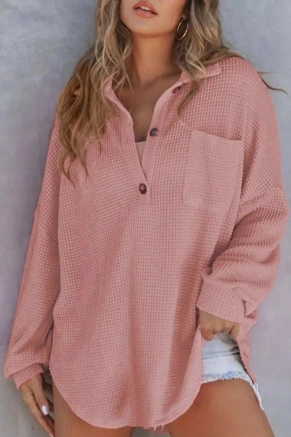 Half Button Long Sleeve Sweatshirt - Trendsi - Flyclothing LLC