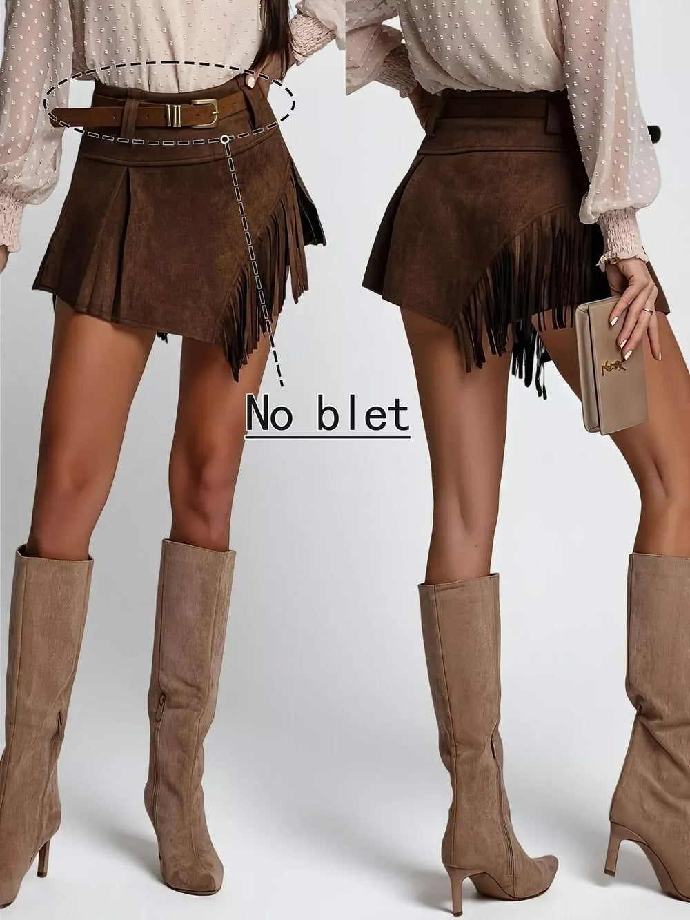 Fringed Suede Mini Skort - Trendsi - Flyclothing LLC