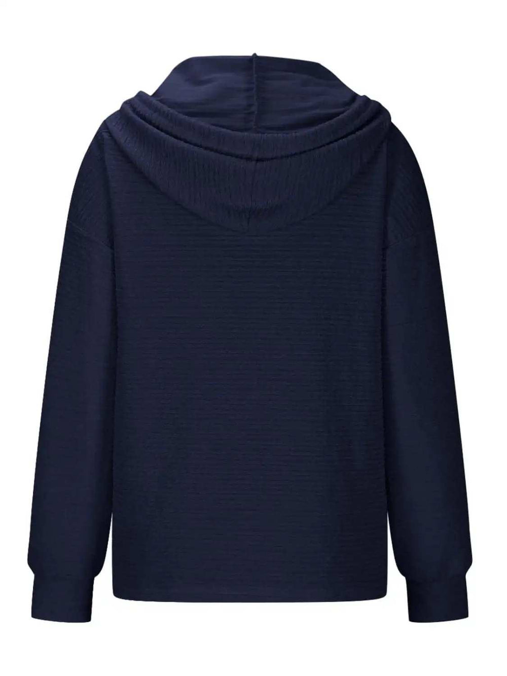 Drawstring Quarter Button Long Sleeve Hoodie - Trendsi - Flyclothing LLC