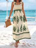 Smocked Printed Wide Strap Maxi Dress - Trendsi - Flyclothing LLC