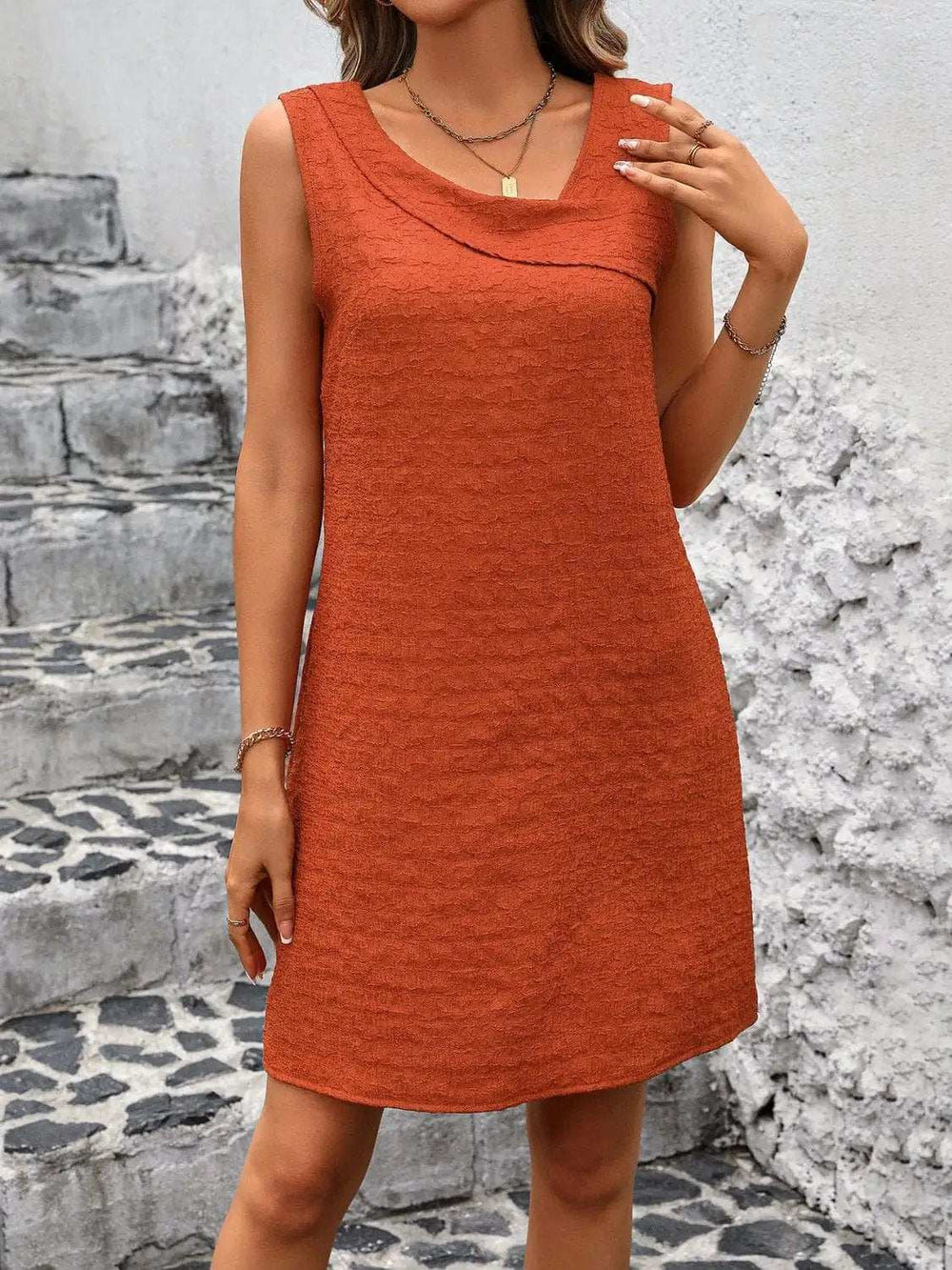 Asymmetrical Neck Sleeveless Mini Dress - Trendsi - Flyclothing LLC