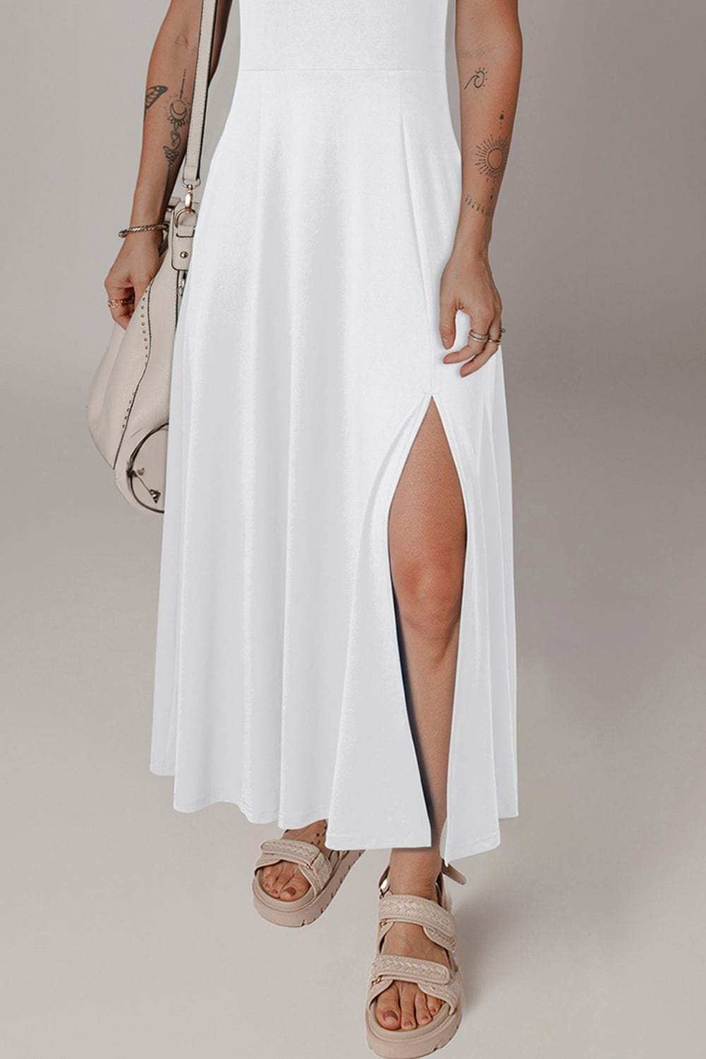 Side Slit Scoop Neck Wide Strap Dress - Trendsi - Flyclothing LLC