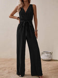 Tied Surplice Sleeveless Wide Leg Jumpsuit - Trendsi - Flyclothing LLC