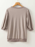 Round Neck Puff Half Sleeve Blouse - Trendsi - Flyclothing LLC