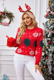 Christmas Tree Round Neck Long Sleeve Sweater - Trendsi - Flyclothing LLC