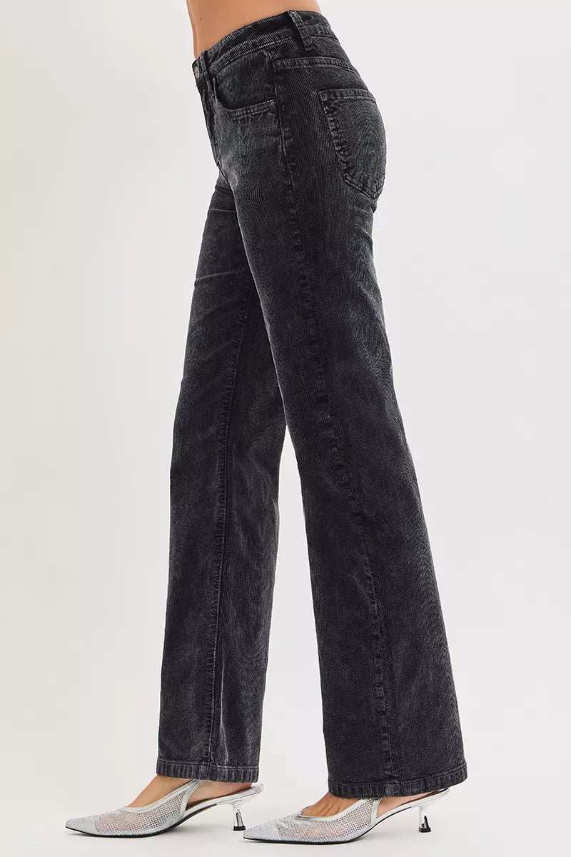 RISEN Tummy Control Mid Rise Straight Leg Corduroy Pants - Trendsi - Flyclothing LLC