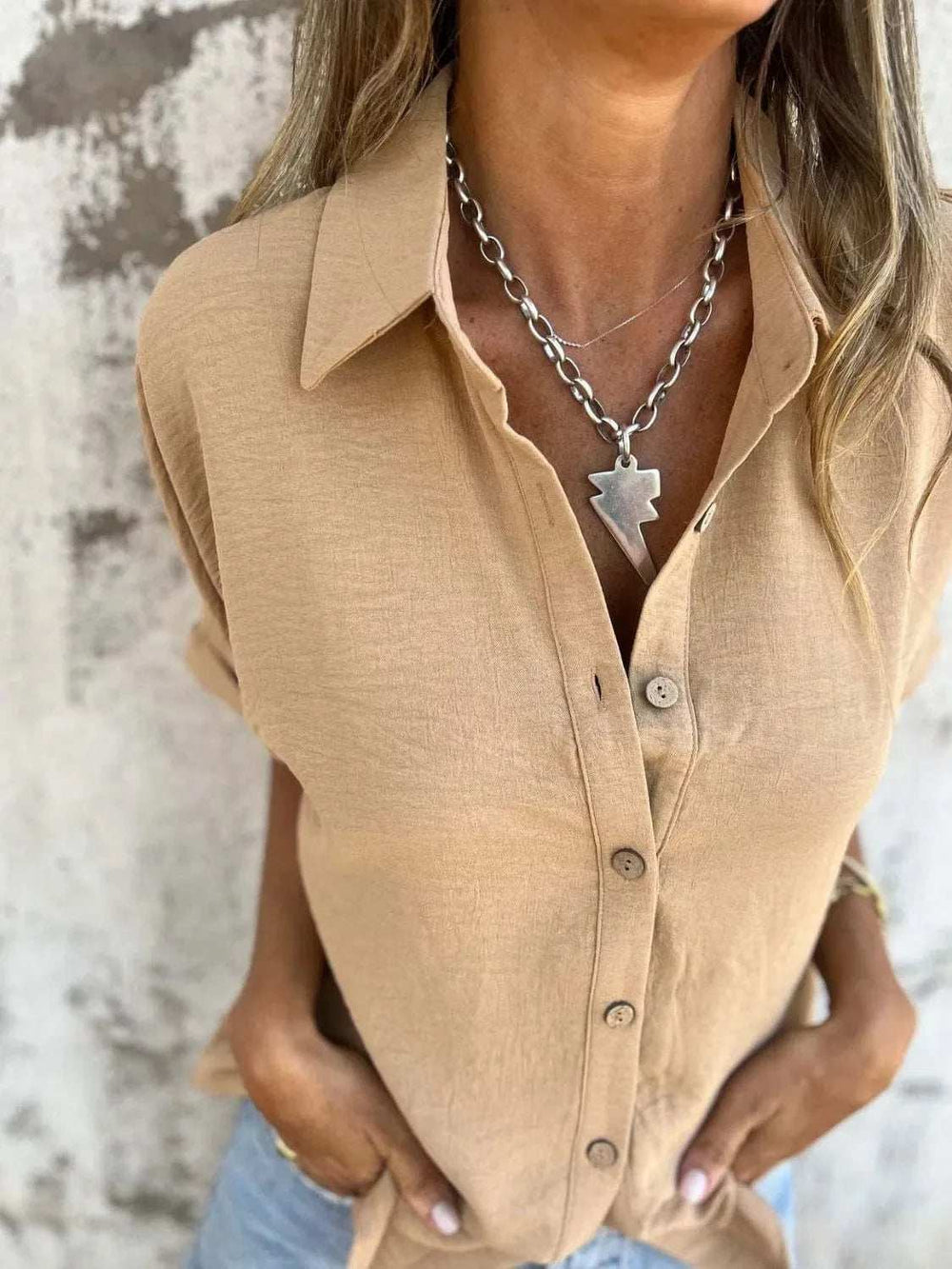 Full Size Collared Neck Half Sleeve Shirt Plus Size - Trendsi - Flyclothing LLC