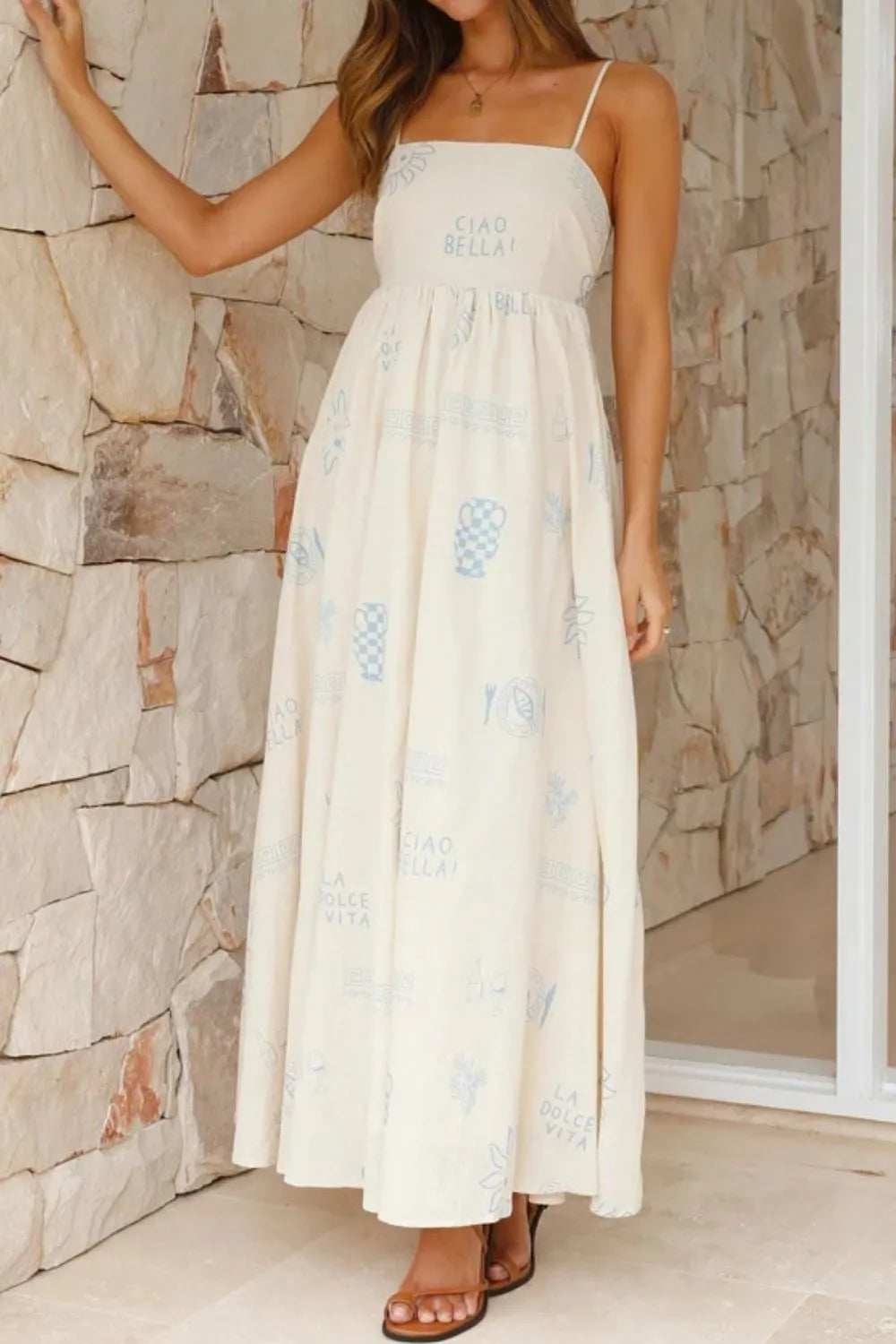 Cutout Back Printed Square Neck Maxi Cami Dress - Trendsi - Flyclothing LLC