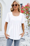 Ruched Scoop Neck Short Sleeve Blouse - Trendsi - Flyclothing LLC