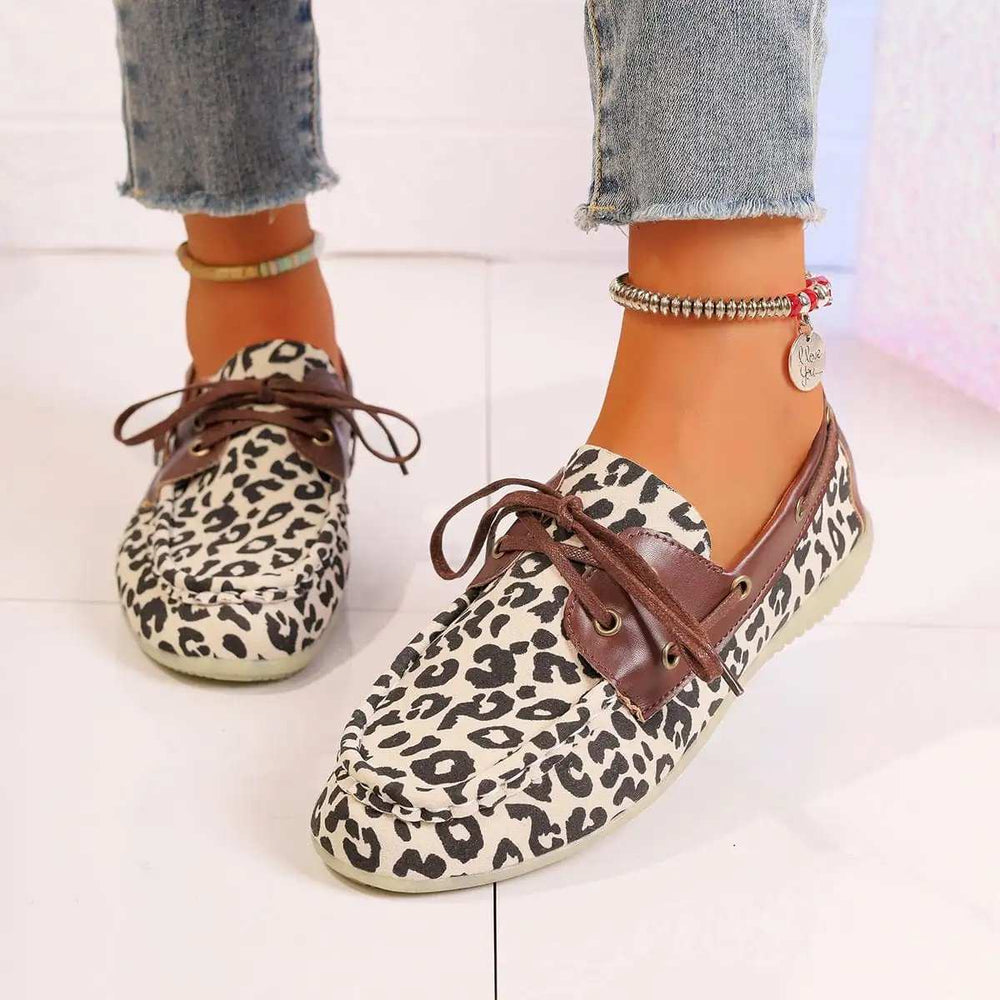 Lace Up Leopard Slip-Ons - Trendsi - Flyclothing LLC
