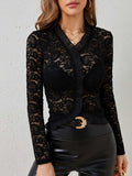 Ruffled V-Neck Long Sleeve Lace Top - Trendsi - Flyclothing LLC