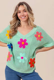 BiBi Flower Patches Dolman Sleeve Lightweight Sweater - Trendsi - Flyclothing LLC