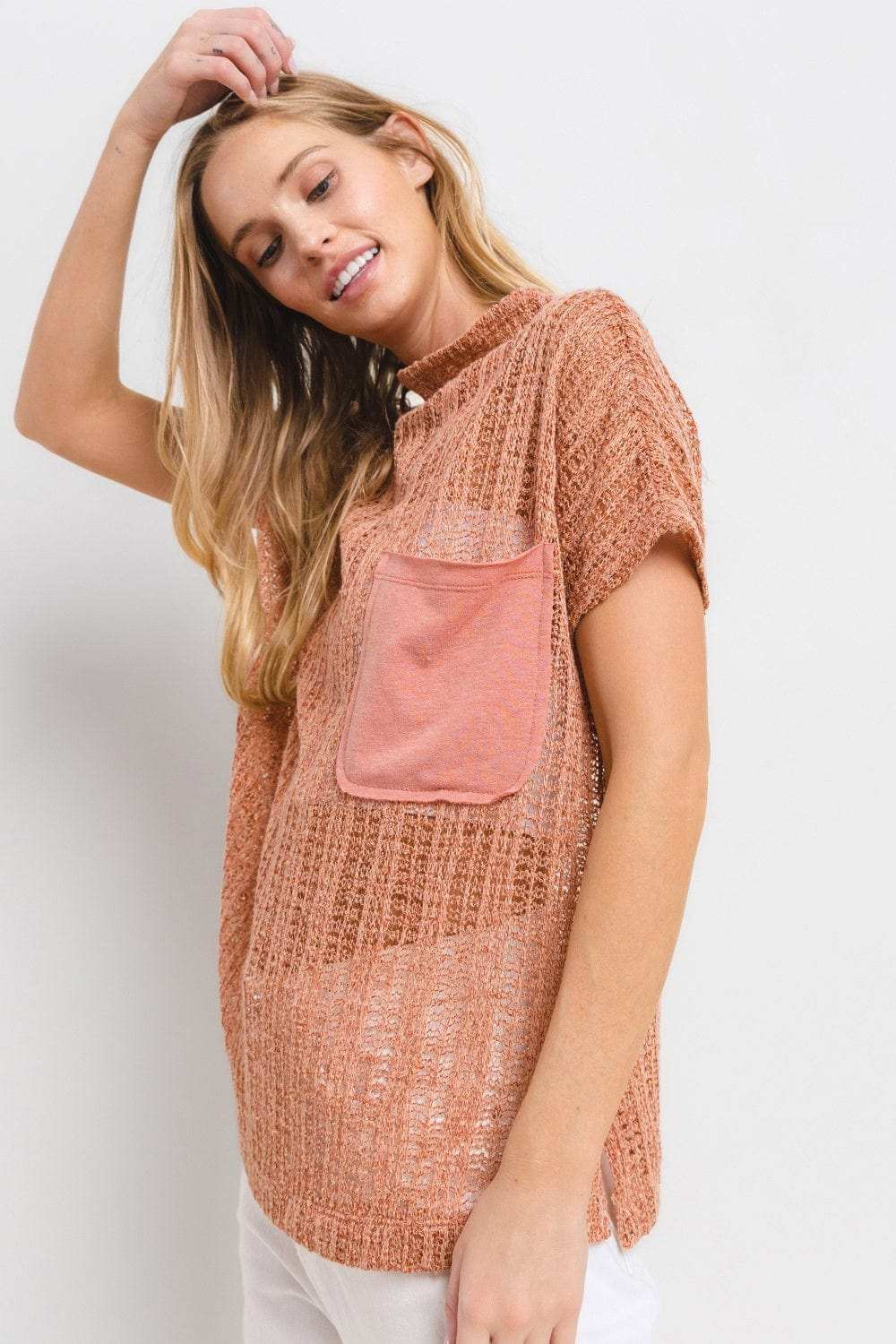 Ces Femme See Through Crochet Mock Neck Cover Up - Trendsi - Flyclothing LLC