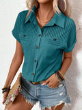 Pleated Detail Collared Neck Short Sleeve Shirt - Trendsi - Flyclothing LLC