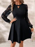 Cutout Lace Long Sleeve Mini Dress - Trendsi - Flyclothing LLC
