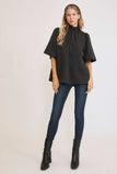 Umgee Bow Tie Back Mock Neck Half Sleeve Blouse - Trendsi - Flyclothing LLC