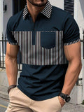 Men's Full Size Collared Contrast Striped Polo Plus Size - Trendsi - Flyclothing LLC