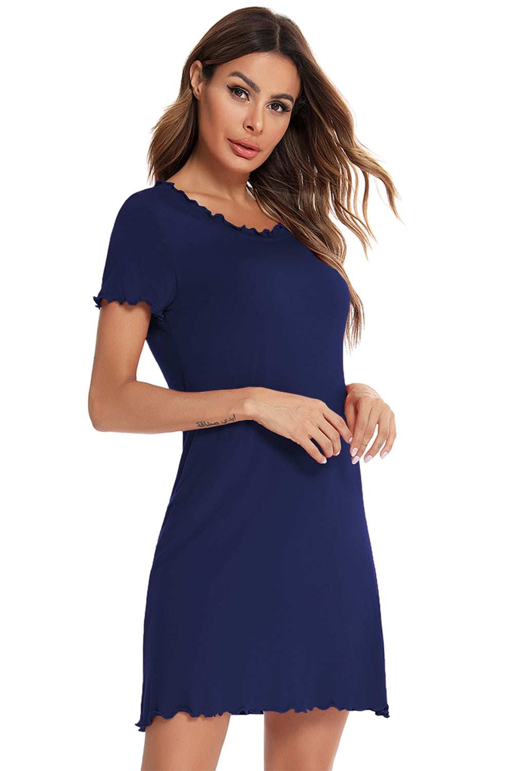 Round Neck Short Sleeve Lounge Dress - Trendsi - Flyclothing LLC