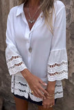 Cutout Collared Neck Three-Quarter Sleeve Shirt - Trendsi - Flyclothing LLC