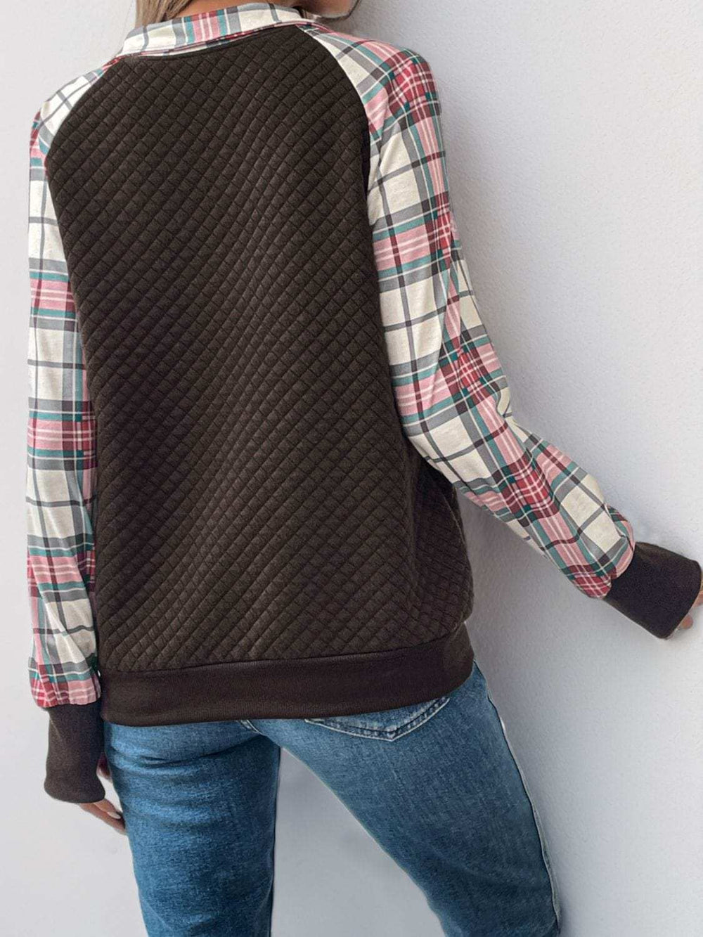 Perfee Plaid Half Zip Long Sleeve Sweatshirt - Trendsi - Flyclothing LLC
