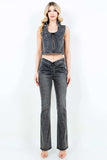 American Bazi Zip Up Washed Crop Denim Vest - Trendsi - Flyclothing LLC