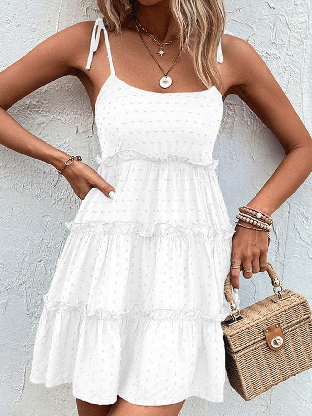 Frill Spaghetti Strap Tiered Dress - Trendsi - Flyclothing LLC